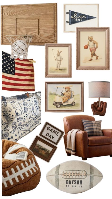 Vintage Sports Room, Vintage Nursery Boy, Sports Room Boys, Boy Nursery Themes, Sport Bedroom, Big Boy Bedrooms, Big Kids Room, Toddler Boys Room, Baby Boy Room Nursery