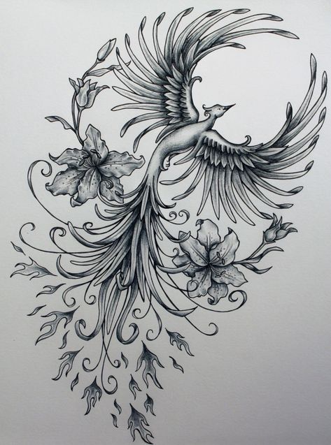 Female Phoenix Rising – Melsong Designs Blossoms Tattoo, Tato Phoenix, Rising Phoenix Tattoo, Tato Maori, Phoenix Tattoo Feminine, Phoenix Bird Tattoos, Phönix Tattoo, Illustration Kunst, Kunst Tattoos