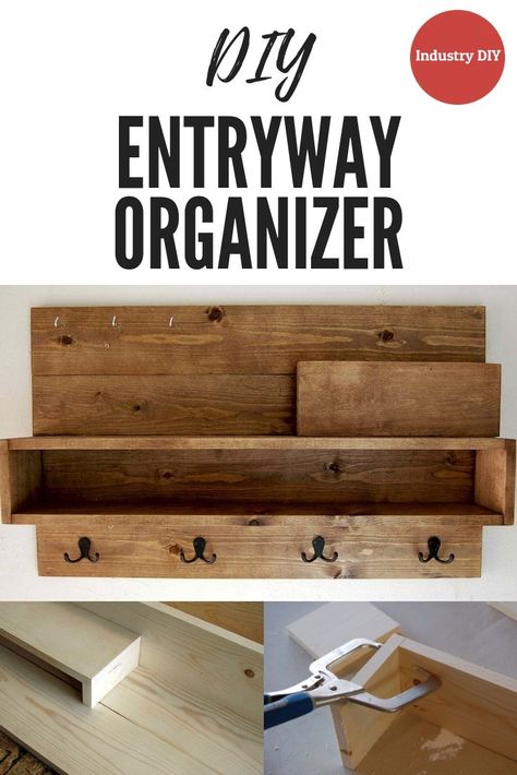 Build your own entryway organizer with a letter holder and coat hooks.  This is a simple and easy project that uses pocket holes. #KregJig #DIY #pocketholes Pocket Holes, Advanced Woodworking Plans, Entryway Shelf, Diy Organizer, Entryway Organizer, Wood Projects For Beginners, Wood Crafting Tools, Diy Entryway, Cool Wood Projects