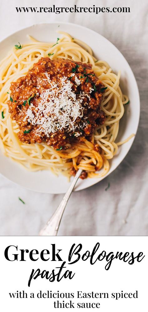 Greek Bolognese Sauce, Greek Meat Sauce Recipe, Greek Comfort Food, Greek Spaghetti Recipe, Lamb Spaghetti, Greek Meals, Greek Goodness, Greek Spaghetti, Greek Food Recipes