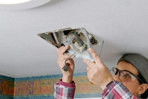 How To Replace a Bathroom Exhaust Fan Replacing Bathroom Exhaust Fan, Exhaust Fans For Bathrooms, Bathroom Fan Cover, Bathroom Vent Fan, Bathroom Vent, Main Bathroom Ideas, Wall Exhaust Fan, Ceiling Fan Bathroom, Bathroom Exhaust