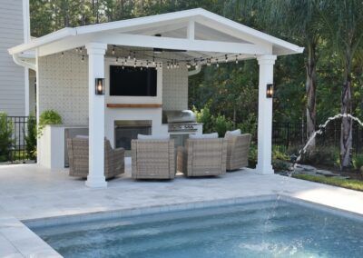 Pergolas & Pavilions Gallery | Creative Design Space Pavillion Backyard, Backyard Hill Landscaping, Small Pool Houses, Outdoor Pavillion, Pool Pergola, Backyard Structures, Pool Pavilion, Dream Backyard Pool, Pools Backyard Inground