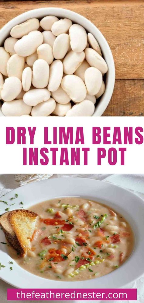 Dinner doesn’t get any easier than this savory, satisfying Instant Pot Lima Beans and Ham soup recipe. Dried beans or frozen lima beans are tasty and budget-friendly, and flavorful precooked ham makes this a real crowd-pleasing dish. Plus, it is the perfect way to use up that leftover holiday ham! Lima Bean And Ham Soup Recipes, Cooking Lima Beans In Instant Pot, Dried Butter Beans Instant Pot, Lima Beans And Ham Instant Pot, Pressure Cooker Lima Beans, Frozen Lima Beans Instant Pot, Instant Pot Lima Beans And Ham Hock, Dry Lima Beans Instant Pot, Large Lima Beans Instant Pot