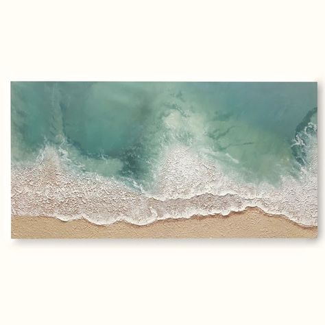 Minimalist Beach And Ocean Art #MB020 Ocean Wave Painting, Brown Beach, Beach Oil Painting, Gold Art Painting, Beach Canvas Art, Beach Artwork, Green Ocean, Beachy Decor, Green Texture