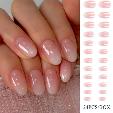 Almond Fake Nail Nails Extension Pink White Gradient Detachable Nail Decor 24Pcs Short Almond French, Nail Short Almond, Almond French Tips, Nails Jelly, Nail Pink, Nails Extension, Nail Short, White Gradient, Nail Art At Home