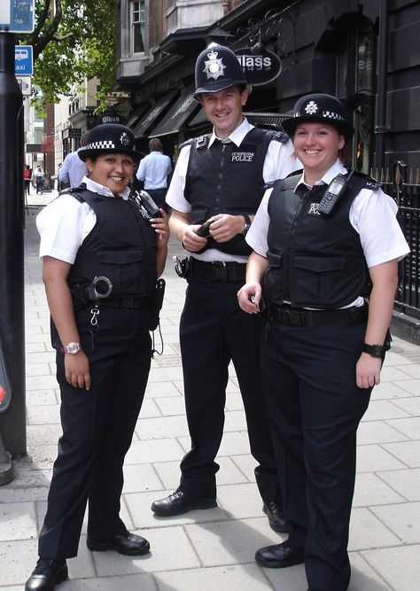 English Police Constables - UK is listed (or ranked) 3 on the list What Police Uniforms Look Like Around the World Police Outfit, British Police, Police Uniform, Traffic Police, London Police, Metropolitan Police, Police Humor, Horror Costume, Police Uniforms