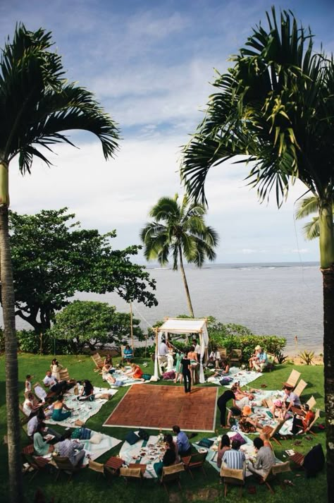 Bohemian Kauai Destination Wedding | Kauai Destination Wedding Hawaii, Small Private Wedding, Destination Wedding Flowers, Small Beach Weddings, Wedding Hawaii, Kauai Wedding, Picnic Style, Outdoor Wedding Inspiration, Picnic Wedding