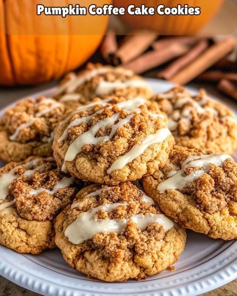 Flavor Family Creations | 🎃 Pumpkin Coffee Cake Cookies 🍪 | Facebook Pumpkin Coffee Cake Cookies, Chewy Pumpkin Cookies, Coffee Cake Cookies, Pumpkin Coffee Cake, Pumpkin Coffee Cakes, Vanilla Glaze, Pumpkin Coffee, Pumpkin Cookies, Coffee Cake