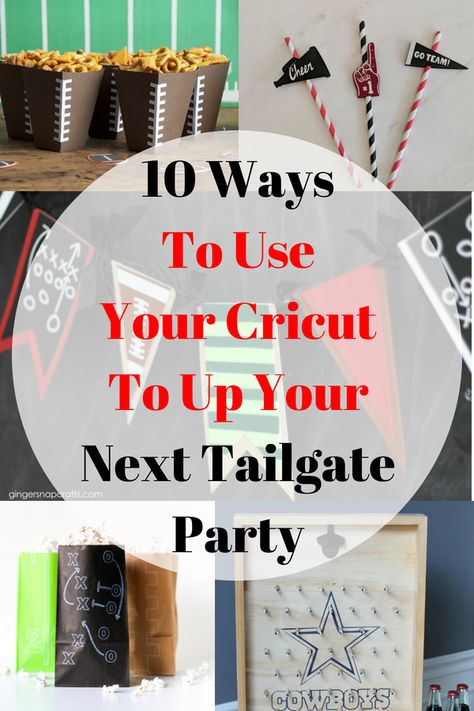 10 Ways To Use Your Cricut To Up Your Game at Your Next Tailgate Party Tailgating Theme Party, Tailgate Party Decorations Diy, Tailgate Themed Engagement Party, Tailgate Table Decorations, Tailgate Decorating Ideas, Appreciation Themes, Tailgate Party Decorations, Tailgate Menu, Tailgate Decorations