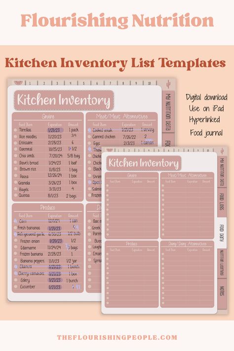 Kitchen inventory list template Kitchen Inventory List, Food Journaling, Food Inventory, Food Journals, Inventory Template, Kitchen Inventory, Inventory List, Expired Food, Digital Food