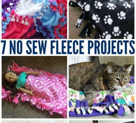 7 No Sew Fleece Projects including the Famous No Sew Fleece Blanket ! No Sew Fleece Projects, Fleece Sewing, Fleece Sewing Projects, Sew Blankets, No Sew Projects, Fleece Crafts, No Sew Fleece, Fleece Projects, No Sew Fleece Blanket