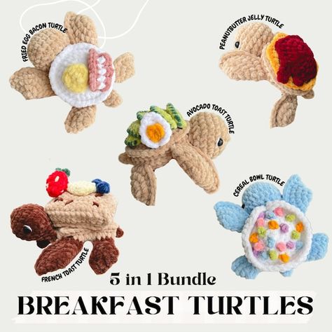 crochetbyjanina - Etsy Crochet Turtle Bowl Free Pattern, Food Turtle Crochet, Crochet Cereal, Crochet Food Animals, Crochet Food Free Patterns, Crochet Cheese, Dessert Crafts, Crochet Dessert, Turtles Crochet