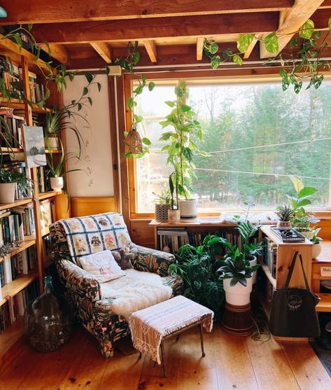 Cozy Maximalist 1963 A-Frame Cabin Photos | Apartment Therapy Maximalist Cabin, City Cottagecore, Cabin Photos, Cottagecore Room, Lots Of Plants, Cottagecore Home, Frame Cabin, Apartment Decoration, Boho Living Room Decor