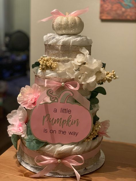 Pumpkin Diaper Cake Girl, Little Pumpkin Diaper Cake, Pumpkin Diaper Cake, Diaper Cake Girl, Girl Diaper Cake, Cake Girl, Baby Shower Diaper Cake, Gold Pumpkins