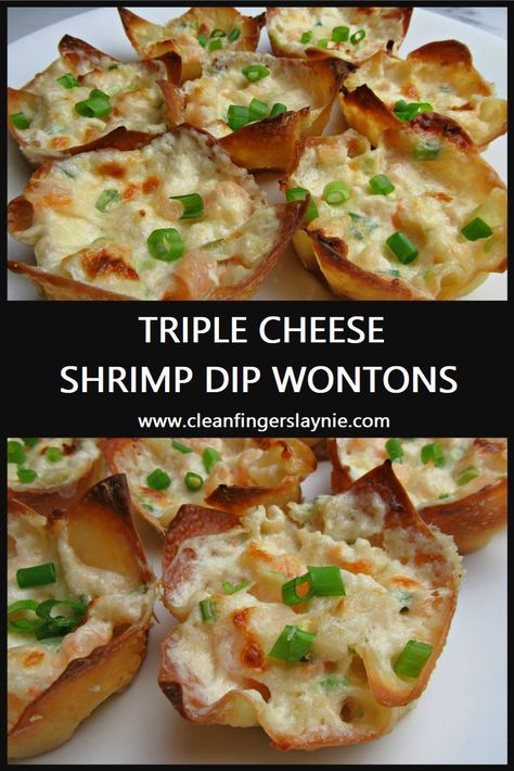 Shrimp Wonton Cups Appetizers, Baseball Appetizers, Shrimp Appetizers For Party Finger Foods, Shrimp Wonton Recipes, Shrimp Appetizers Easy, Cheese Shrimp, Wonton Wrapper Recipes, Shrimp Wonton, Shrimp Dip