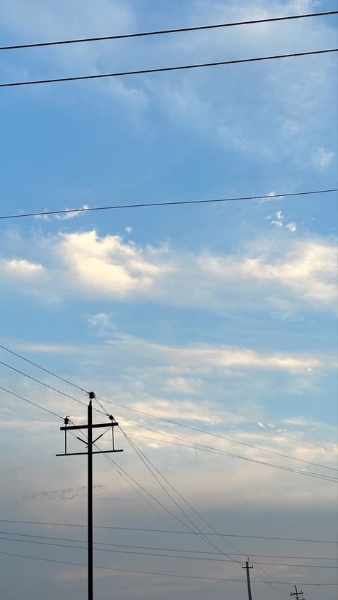 Electric Wires Aesthetic, Sky Lover, Cloudy Blue Sky, Power Lines, Evening Sky, Sky And Clouds, Electrical Wiring, Sky Aesthetic, Bright Blue