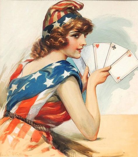 Paul C. Stahr Portrait Painting: Lady Liberty Playing Cards American Propaganda, Patriotic Pictures, Original Pastel, Lady Liberty, America Art, Woman Illustration, Original Art For Sale, Labor Day, Art Stuff