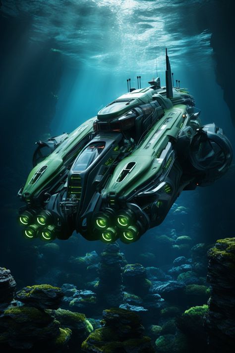 Sci Fi Submarine, Futuristic Submarine, Underwater Vehicle, Concept Vehicles Sci Fi, Chevy Traverse, Space Ships Concept, Science Fiction Artwork, Sci Fi Spaceships, Space Ship Concept Art