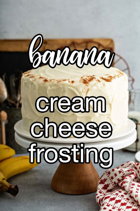 Banana Cream Cheese Frosting - A rich cream cheese frosting with subtle banana flavor. | CDKitchen.com Banana Cream Icing, Banana Cream Frosting, Banana Pudding Frosting Recipe, Banana Icing Recipe Frostings, Banana Pudding Frosting, Banana Icing Recipe, Banana Cream Cheese Frosting, Banana Buttercream Frosting, Heavy Cream Frosting Recipes