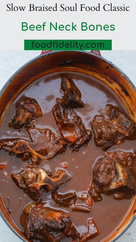 beef neck bones in oval pot Beef Bones Recipe Dinners, Beef Neck Bone Stew, Neck Bones Recipe, Beef Neck Recipe, Beef Neck Bones Recipe Instant Pot, Neck Bones In Crock Pot, Neck Bones Recipe Soul Food Crock Pot, Neckbones In Crockpot, Crockpot Neckbones