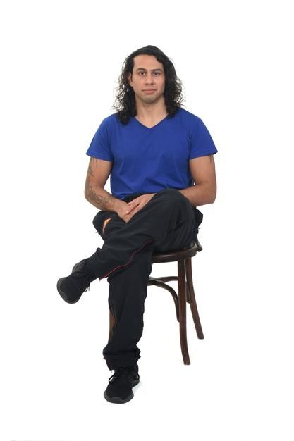 Front view of a man with sportswear sitt... | Premium Photo #Freepik #photo #background #people #man #sport Sitting Front View Reference, Sitting Front View, Sitting Chair, Man Sitting, People Sitting, Man Photo, Photo Background, Front View, Photo Reference