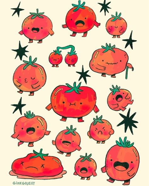 Tomato Illustration Cute, Cute Tomato Drawing, Food Mural, Tomato Illustration, Tomato Drawing, Tomato Art, Excited For Summer, Tinned Fish, Box Designs