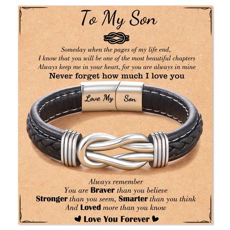 PRICES MAY VARY. [To My Son Bracelet]- To My son, As you grow older you will face many challenges in life, follow your dreams, believe in yourself, and remember to be awesome. I will always be with you [Gifts for Son]- each bracelet is come with an inspirational card and is packaged in a pretty velvet pouch that makes it a fantastic gift for your son, the perfect graduation gift, birthday gift, Christmas gift, Confirmation gift, Fathers Day gift or other special occasion [Safe Material]- Made of Leather Knot Bracelet, Grandson Graduation Gifts, Teen Presents, Son Bracelet, Boys Bracelets, Graduation Gifts For Him, Grandson Gift, Gifts For Teen Boys, Anchor Bracelet