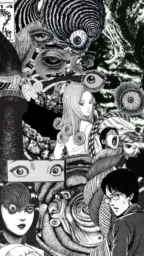 Uzumaki Spiral, Wallpaper Background Design, Grunge Posters, Barbie Cartoon, Japanese Horror, Cute Canvas Paintings, Retro Horror, Background Drawing, Junji Ito