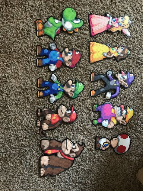 Detailed Perler Mario set Perler Bead Patterns Mario Bros, Perler Bead Pictures, Super Mario Beads Pattern, Big Fuse Bead Patterns, Perler Bead Super Mario, Perler Switch Cover, Perler Bead Mario Patterns, Perler Beads Big Designs, Perler Beads Video Games