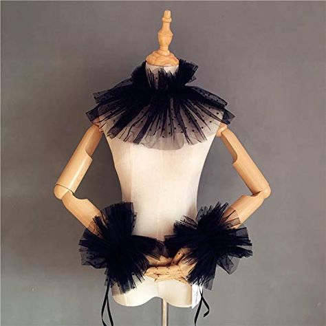 AmazonSmile: MAYSONG Steampunk Neck Ruff Collar Black Mesh Layered Cape (E): Clothing Clown Ruffle Collar, Tulle Bolero, Tulle Shawl, Shawl Jacket, Ruff Collar, Dark Circus, Dress Up Boxes, Shrug For Dresses, Bridal Bolero