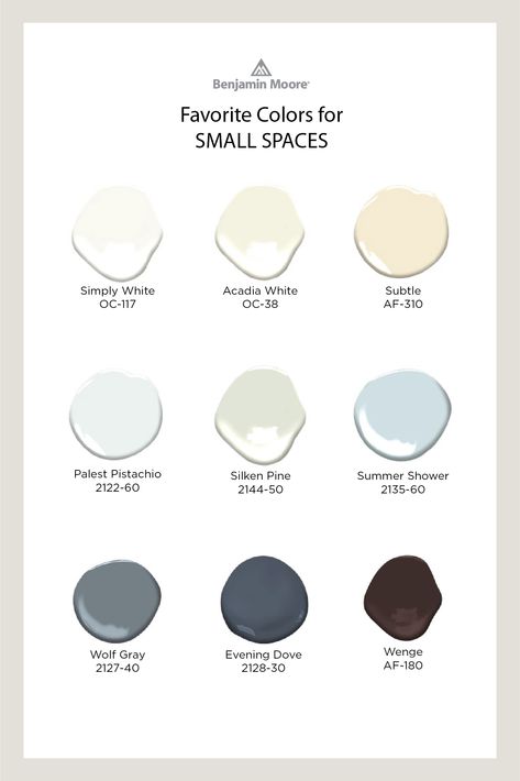 Get creative with color in small spaces, from studio apartment ideas to making the most out of your home’s painted accent walls, hallways, alcoves and other nooks. Here are some of our favorite Benjamin Moore colors for small spaces. Best Colour For Small Bedroom, Best Colors For Hallways, Best Small Entryway Paint Colors, Color Palette Small Spaces, Wall Colors For Office Small Spaces, Hallway With Cupboards, Colors For Small Living Room Walls, Best Color For Small Living Room, Benjamin Moore Paint Color Palettes