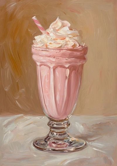 50s Painting Vintage, Aesthetic Food Painting, Pink Diy Painting, Aesthetic Vintage Painting Ideas, Pink 50s Aesthetic, Vintage Paintings Aesthetic, Milkshake Painting, Desserts Painting, Pink Aesthetic Painting