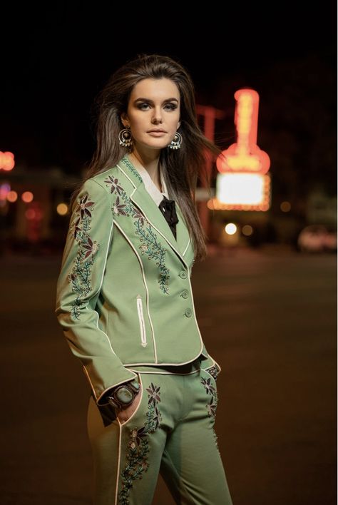 New Collection: Midnight Cowboy By Double D Ranch - Cowboys and Indians Magazine Americana Photoshoot, Pant Suit Wedding, Mexican Aesthetic, Yoke Shirt, Americana Aesthetic, Cowgirl Couture, Midnight Cowboy, Palm Green, Modus Operandi