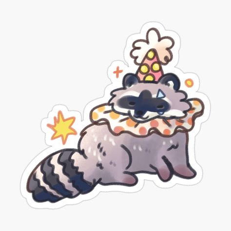 Get my art printed on awesome products. Support me at Redbubble #RBandME: https://www.redbubble.com/i/sticker/Raccoon-clown-by-Mayarartsy/165618503.EJUG5?asc=u Clown Sticker, Raccoon Sticker, Playful Illustration, Colorful Outfit, Animal Doodles, A Clown, Cute Doodle Art, Bright Eyes, Cool Stickers