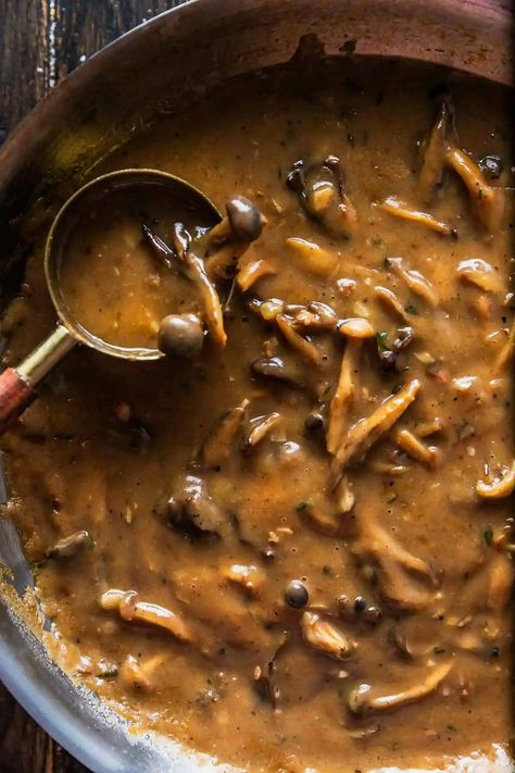 Easy Mushroom Gravy Recipe | Sweet Tea + Thyme Shiitake Mushroom Gravy, Truffle Risotto Recipe, Best Mushroom Gravy, Easy Mushroom Gravy, Fancy Thanksgiving, Easy Brown Gravy, Vegan Mushroom Gravy, Mushroom Gravy Recipe, Mushroom Broth