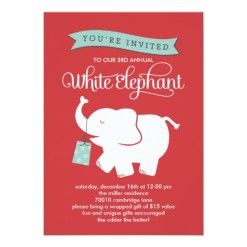 White Elephant Gift Exchange Holiday Party Invitation Card Christmas Party Invitations Ideas, Party Invitations Ideas, Elegant Holiday Party, Gift Games, White Elephant Gift Exchange, Christmas Gift Exchange Games, Christmas Gift Games, Holiday Party Invite, Best White Elephant Gifts