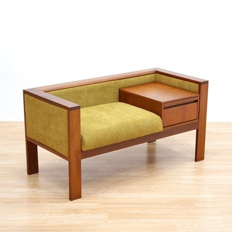 This is one of the slightly harder to come by entryway benches/telephone tables by ‘Chippy Heath’. We have fully reupholstered it in a… | Instagram Telephone Bench, Mid Century Entryway, Telephone Seat, China Cabinet Bar, Nathan Furniture, Foyer Furniture, Mid Century Cabinet, Mid Century Bench, Entryway Benches