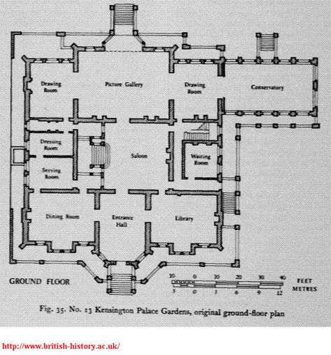 Kensington Palace Gardens, original ground-floor plan Castle Floorplans, Belgian House, Kensington Gardens London, Kensington Palace Gardens, Crown Estate, Houses Mansions, Family Tree Maker, Raised Bed Garden Design, Palace Gardens