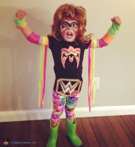 The Ultimate Warrior Costume                                                                                                                                                                                 More Women Wrestlers Costume, Wrestlemania Costume, Family Wrestler Costumes, Wrestler Halloween Costume, Wwe Halloween Costumes, 90s Wrestlers Costumes, Wwe Wrestling Costumes, Ultimate Warrior Costume, Wrestler Costume