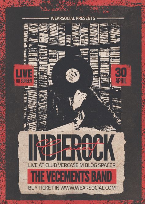 Indie Rock Concert Flyer / Poster Template Indie Poster Design, Concert Poster Design Graphics, Worship Graphic, Indie Rock Poster, Indie Music Festival, Rock Concert Poster, Concert Branding, Indie Poster, Gig Posters Design