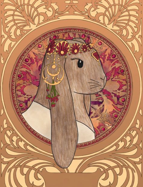 Art Nouveau Misha, inspired by #Mucha http://www.rabbitsguides.com/ Art Nouveau Rabbit, Rabbits Art, Mucha Art, Inspirational Illustration, Rabbit Art, Art Animals, Whimsical Illustration, Illustration Inspiration, Children Illustration