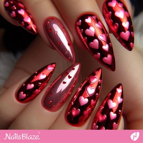 Red Chrome Nails Red Chrome Valentine Nails, Valentines Chrome Nails, Chrome Red Nails Designs, Chrome Valentines Day Nails, Chrome Valentines Nails, Cranberry Chrome Nails, Dark Red Chrome Nails, Chrome Valentine Nails, Cherry Chrome Nails