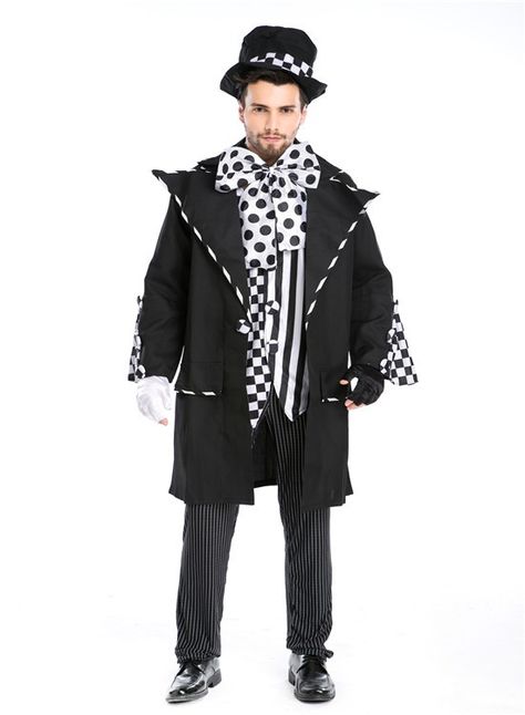 Easy Mad Hatter Costume, Dark Mad Hatter, Mad Hatter Outfit, Pennywise Halloween Costume, Office Halloween Costumes, Hatter Costume, Fancy Black Dress, Fashion Costume Halloween, Clown Halloween Costumes