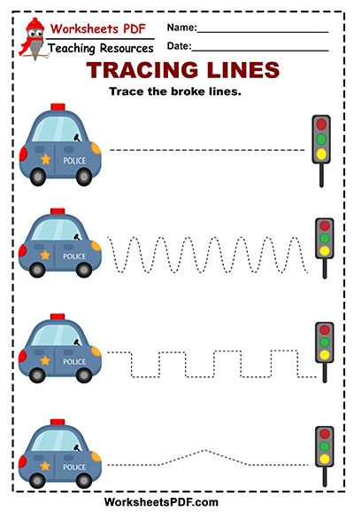 Police Car – Tracing Lines Policeman Worksheet Preschool, Police Activities For Preschool, Jobs Preschool, Tracing Lines Worksheets, Preschool Jobs, Prewriting Worksheets, Writing Alphabet, Community Helpers Preschool Activities, Police Activities