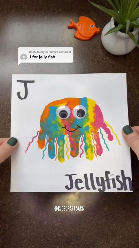 J Is For Jellyfish, Baby Play Activities, Toddler Arts And Crafts, Baby Learning Activities, Daycare Activities, Daycare Crafts, Toddler Art, Classroom Crafts, Kids Learning Activities