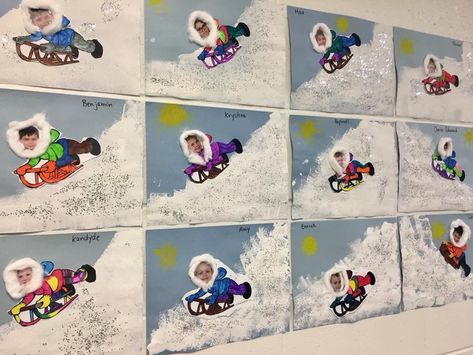 Sledding Activities Preschool, January Art Toddlers, Sled Crafts For Preschool, Winter Sports Crafts Preschool, Preschool Winter Process Art, Sled Crafts For Kids, Winter Sports Preschool, Winter Sports Crafts, Sports Crafts