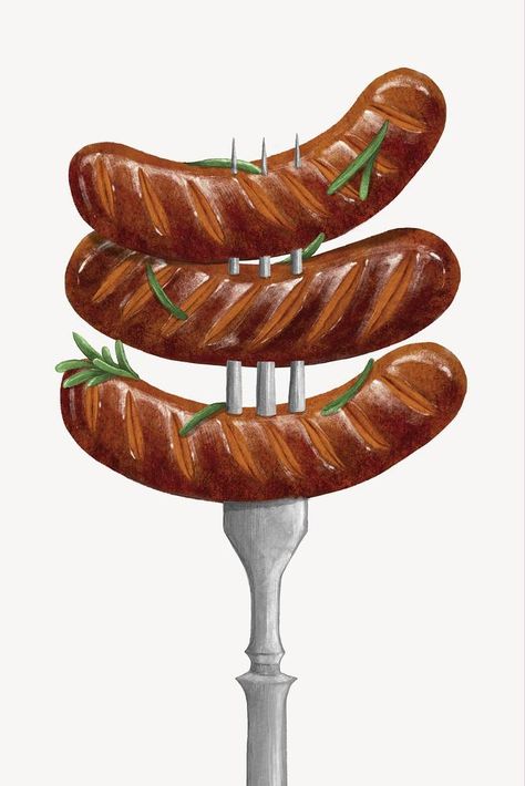 Grilled sausages bbq, food illustration | premium image by rawpixel.com / Aum Oktoberfest Illustration, Sausage Illustration, Sausage Cartoon, Bbq Illustration, Food Elements, Sausage Wrap, Fried Sausage, Sausage Bread, Chicken Illustration