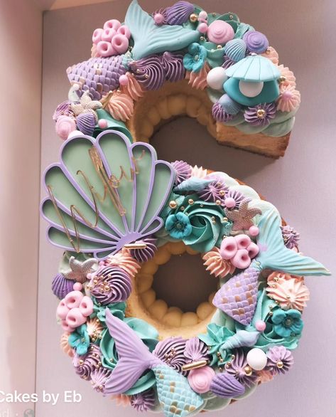 Mermaid Number Cake, Mermaid Theme Birthday Cake, Mermaid Cupcake Cake, Mermaid Number, Underwater Birthday, Toddler Birthday Cakes, Number Birthday Cakes, 12th Birthday Cake, 6th Birthday Cakes