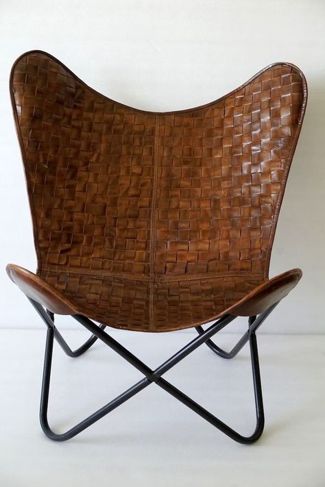 Brown Leather Butterfly Chair Leather Canvas Butterfly Chair - Etsy Australia Iron Butterfly, Butterfly Chairs, Retro Butterfly, Leather Sling Chair, Leather Butterfly, Leather Butterfly Chair, Iron Stand, Seat Covers For Chairs, Chair Outdoor