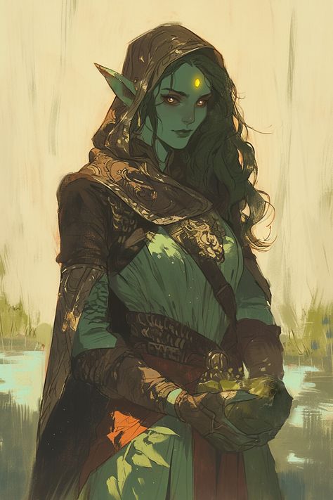 Dark Elf Druid, Dnd Portraits, Dnd Party, Elf Female, Summer Court, Female Orc, Npc Ideas, Green Elf, Woodland Elf